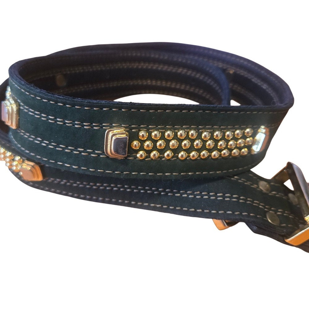Vintage Sand Castle USA Dark Hunter Green Leather Belt Studded Western 29-32.5